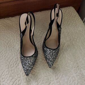 Elegant Black and Silver Glitter Women's Heels